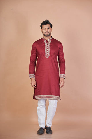 Maroon Majesty – Premium Giza Cotton Embroidered Kurta