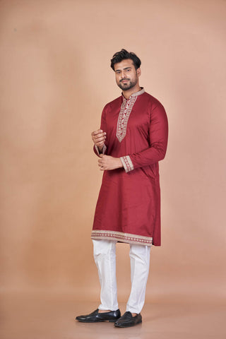 Maroon Majesty – Premium Giza Cotton Embroidered Kurta