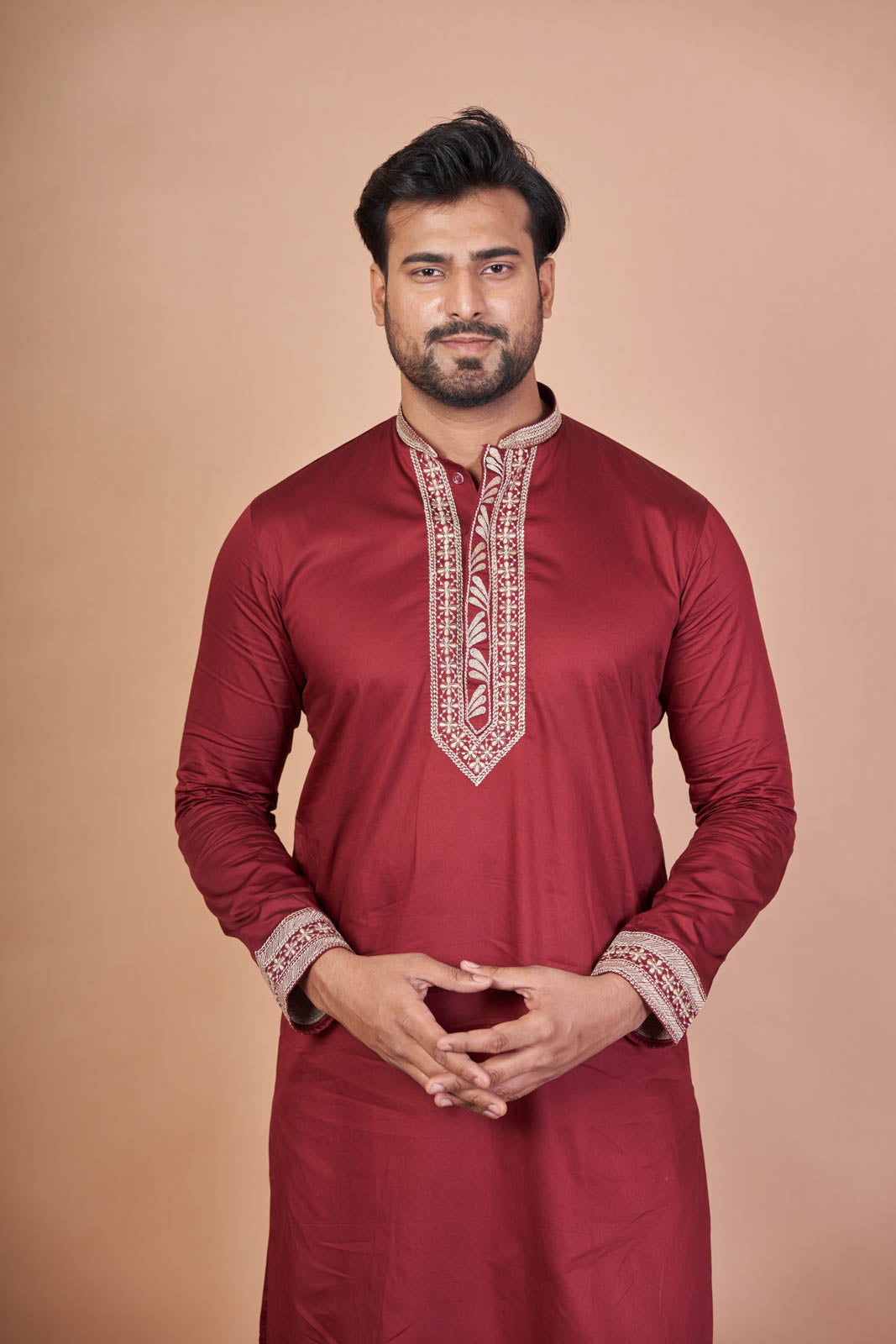 Maroon Majesty – Premium Giza Cotton Embroidered Kurta
