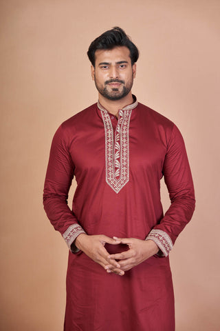 Maroon Majesty – Premium Giza Cotton Embroidered Kurta