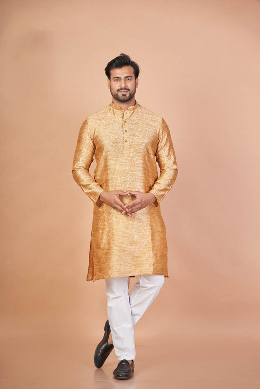 Dupion Kanak – Regal Golden Self Work Kurta