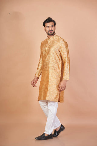Dupion Kanak – Regal Golden Self Work Kurta