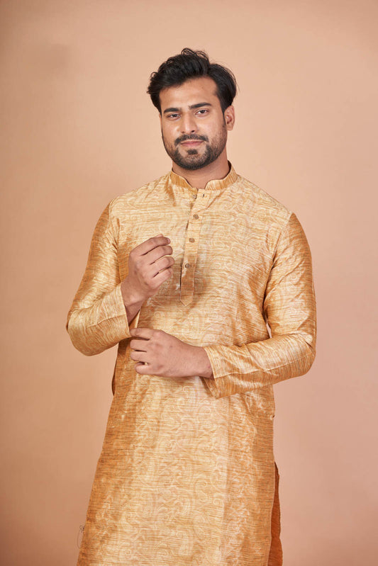 Dupion Kanak – Regal Golden Self Work Kurta