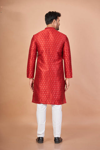 Dupion Royal – Red Self Work Kurta