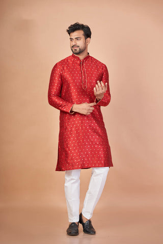 Dupion Royal – Red Self Work Kurta