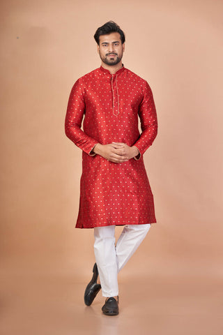 Dupion Royal – Red Self Work Kurta