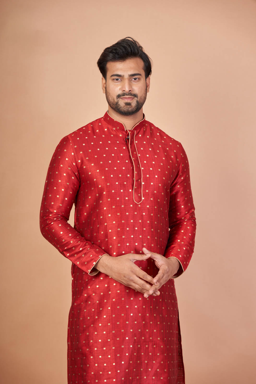 Dupion Royal – Red Self Work Kurta