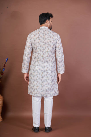 Feather Light – Off-White Paper Cotton Printed Kurta