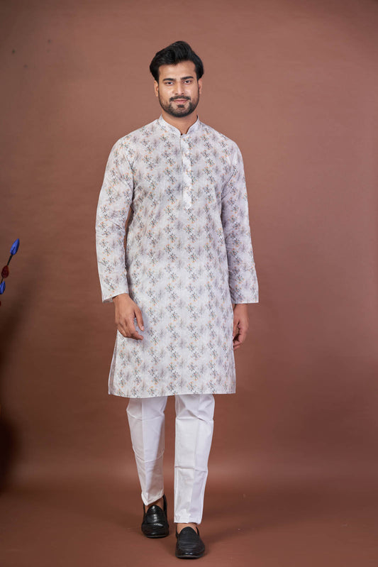 Feather Light – Off-White Paper Cotton Printed Kurta
