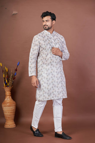 Feather Light – Off-White Paper Cotton Printed Kurta