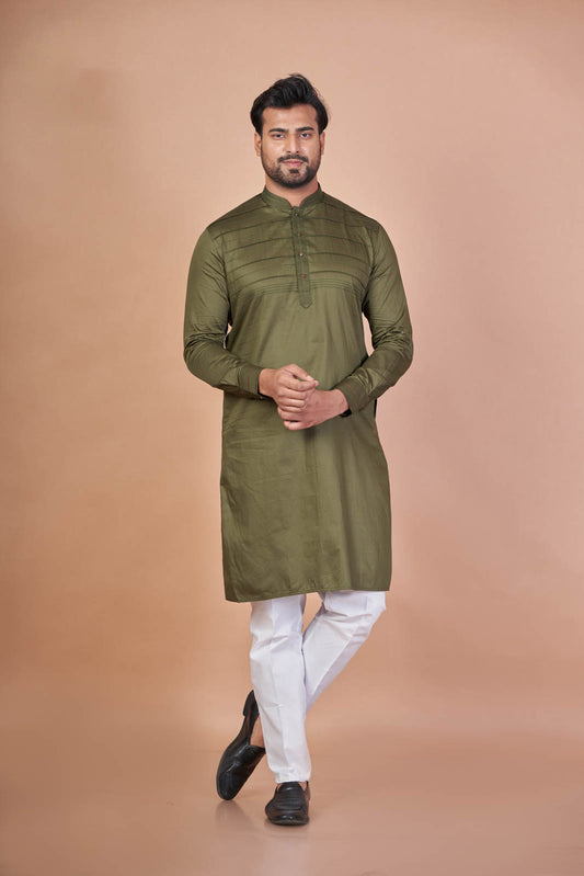 Royal Mehndi – Giza Cotton Self Work Kurta