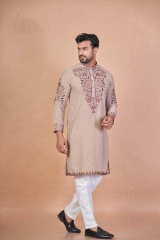 Luxury Beige – Armani Embroidered Kurta