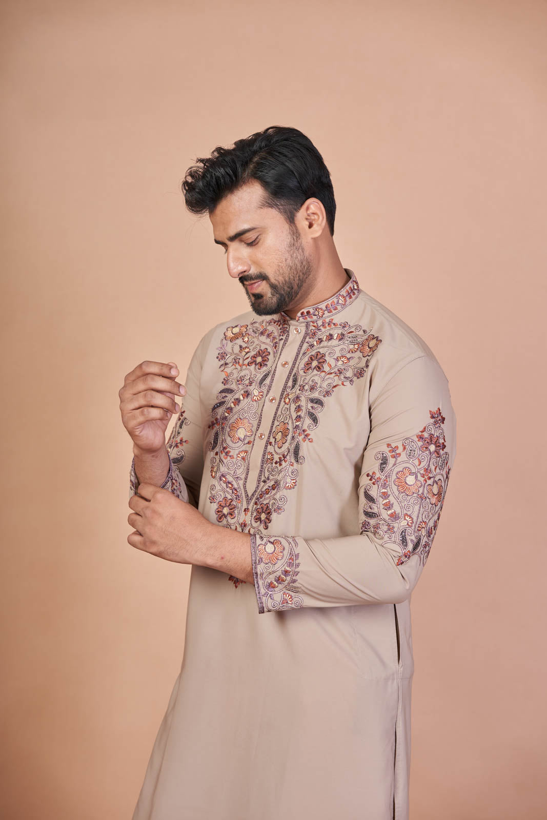 Luxury Beige – Armani Embroidered Kurta