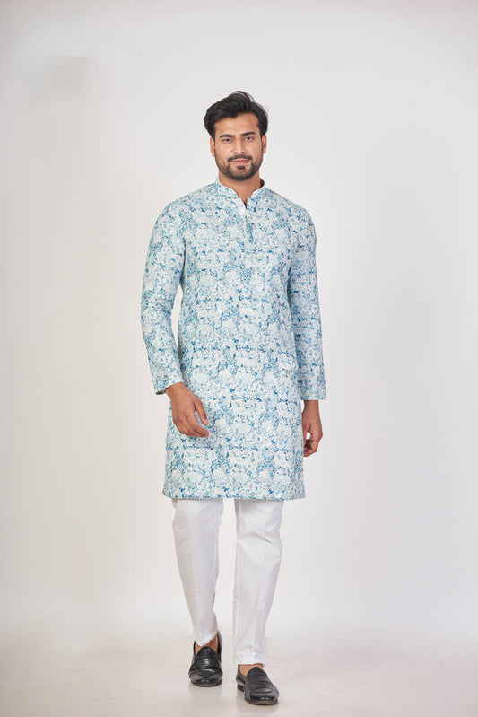 Blue Regal – Luxury Cotton Sequin Chikankari Kurta