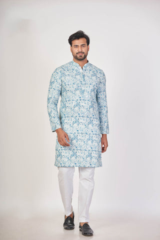 Blue Regal – Luxury Cotton Sequin Chikankari Kurta