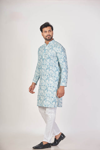 Blue Regal – Luxury Cotton Sequin Chikankari Kurta