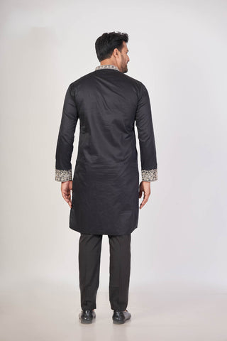 Black Royal – Premium Giza Cotton Hand Embroidered Kurta