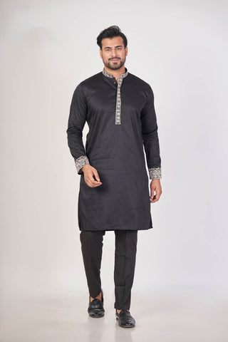 Black Royal – Premium Giza Cotton Hand Embroidered Kurta
