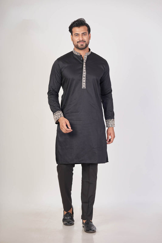 Black Royal – Premium Giza Cotton Hand Embroidered Kurta