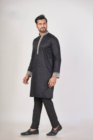 Black Royal – Premium Giza Cotton Hand Embroidered Kurta