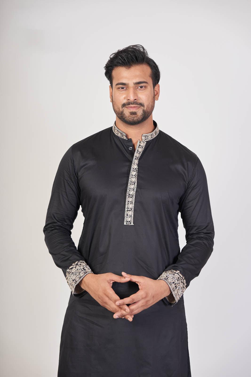Black Royal – Premium Giza Cotton Hand Embroidered Kurta