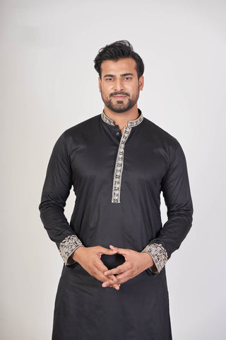 Black Royal – Premium Giza Cotton Hand Embroidered Kurta