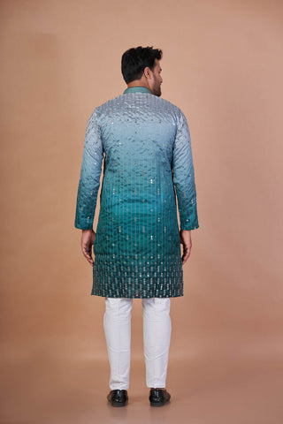 Green Sparkle – Mix Cotton Mirror Work Kurta