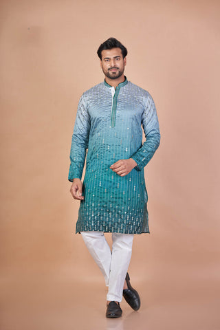 Green Sparkle – Mix Cotton Mirror Work Kurta