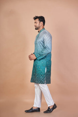 Green Sparkle – Mix Cotton Mirror Work Kurta