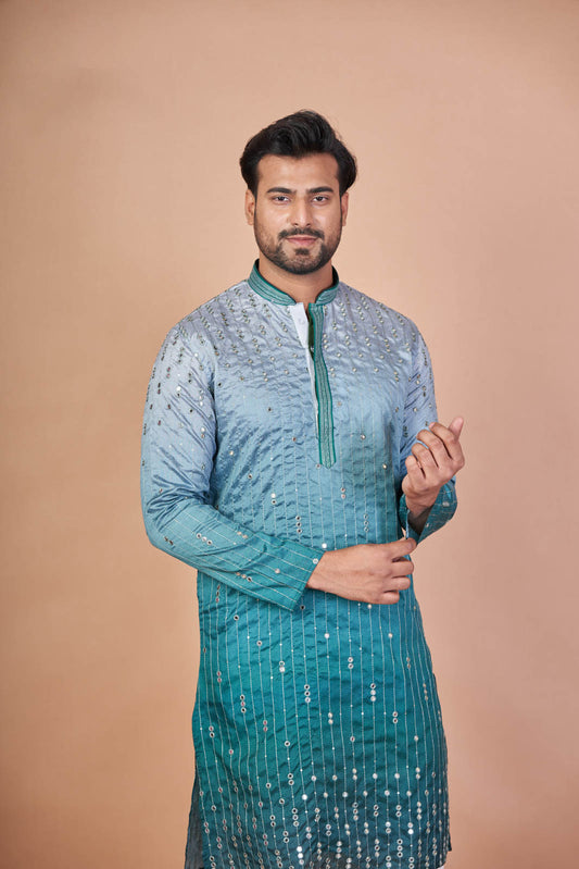 Green Sparkle – Mix Cotton Mirror Work Kurta