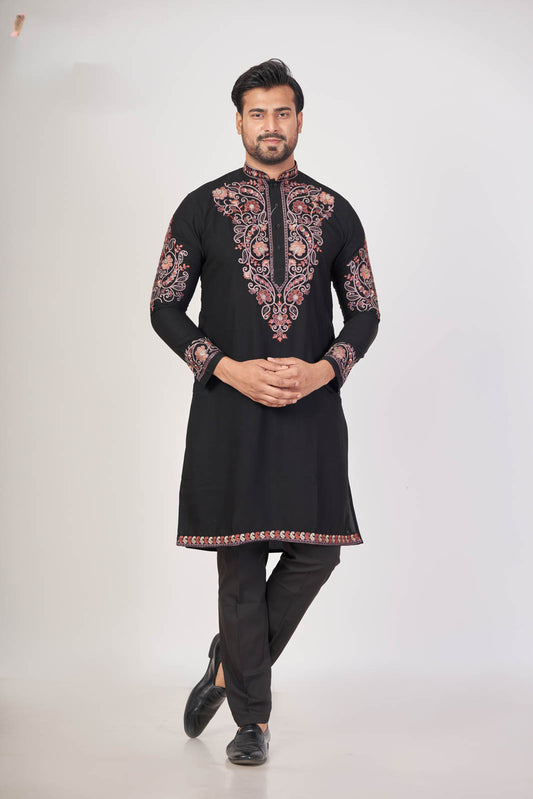 Armani Black – Black Armani Embroidered Kurta