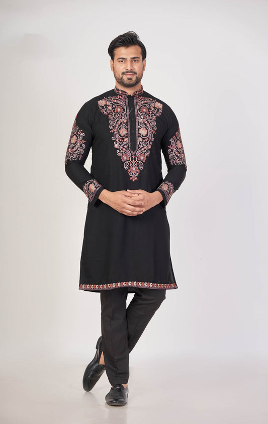 Armani Black – Black Armani Embroidered Kurta