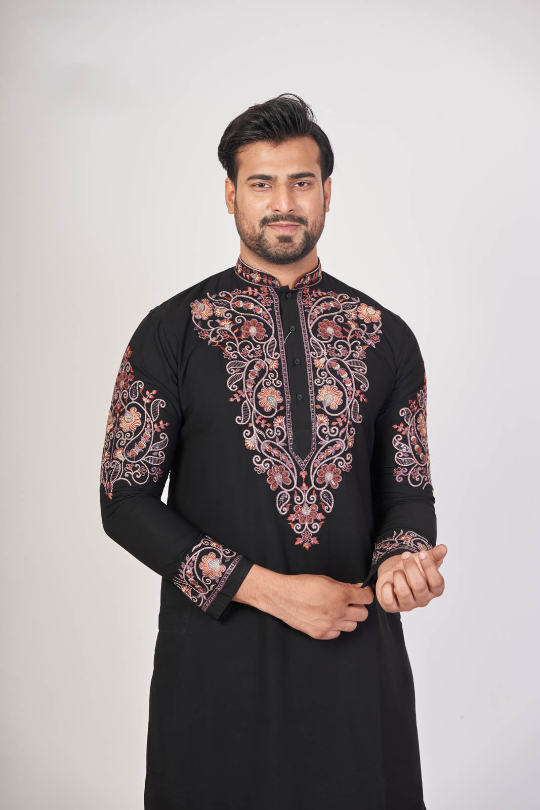 Armani Black – Black Armani Embroidered Kurta