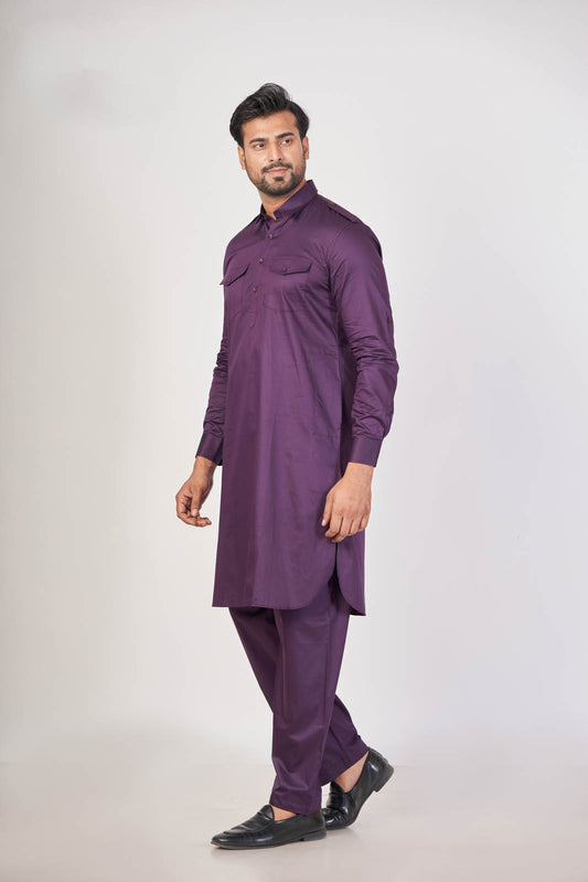 Vibrant Purple – Giza Cotton Pathani Set
