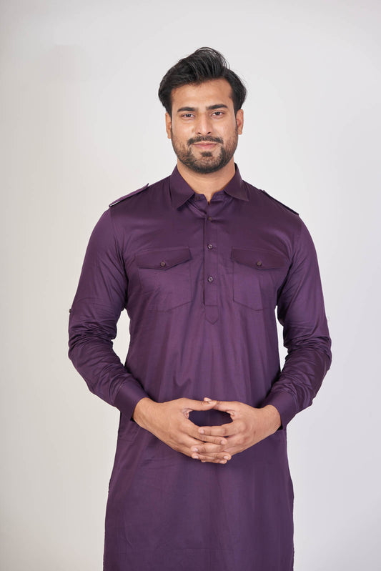 Vibrant Purple – Giza Cotton Pathani Set