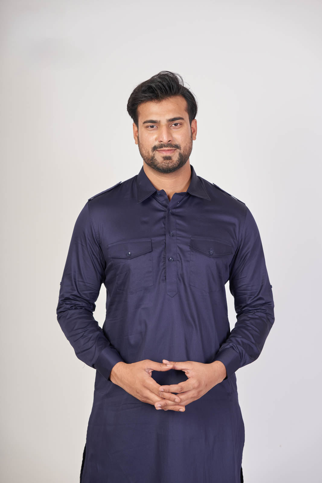 Blue Heritage – Giza Cotton Plain Pathani Set