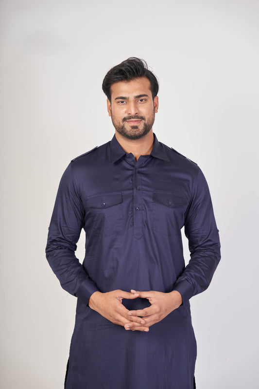 Blue Heritage – Giza Cotton Plain Pathani Set