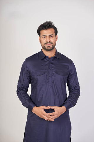 Blue Heritage – Giza Cotton Plain Pathani Set