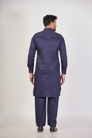 Blue Heritage – Giza Cotton Plain Pathani Set