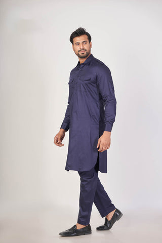 Blue Heritage – Giza Cotton Plain Pathani Set