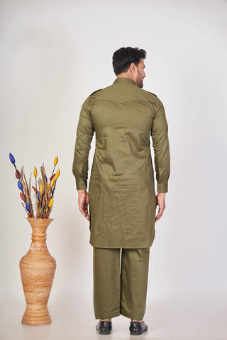 Mehendi Royal – Giza Cotton Plain Pathani Set