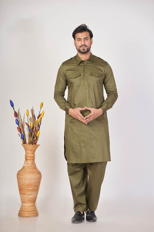 Mehendi Royal – Giza Cotton Plain Pathani Set