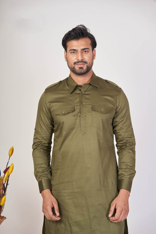 Mehendi Royal – Giza Cotton Plain Pathani Set