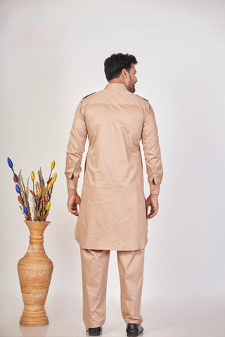 Desert Royal – Brown Giza Cotton Plain Pathani Set