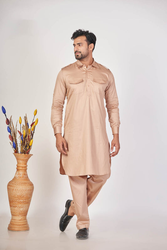 Desert Royal – Brown Giza Cotton Plain Pathani Set