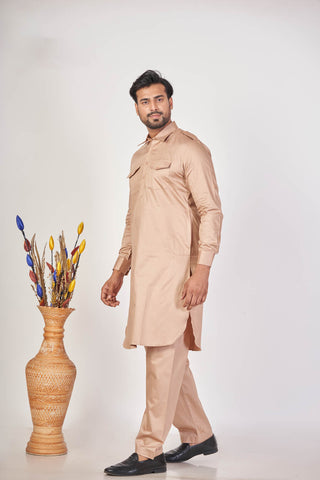Desert Royal – Brown Giza Cotton Plain Pathani Set