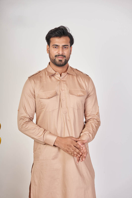 Desert Royal – Brown Giza Cotton Plain Pathani Set