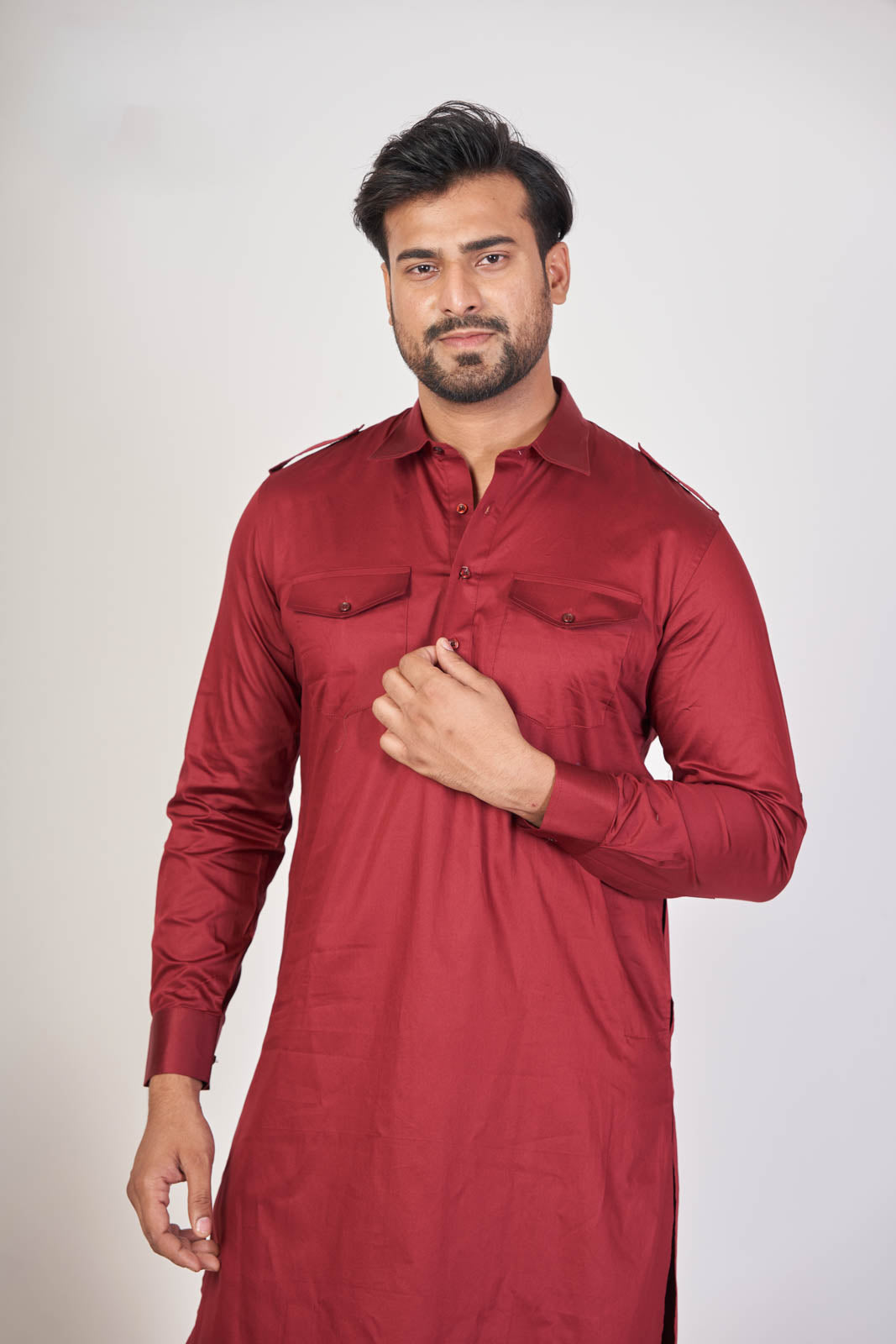 Maroon Royal – Giza Cotton Plain Pathani Set