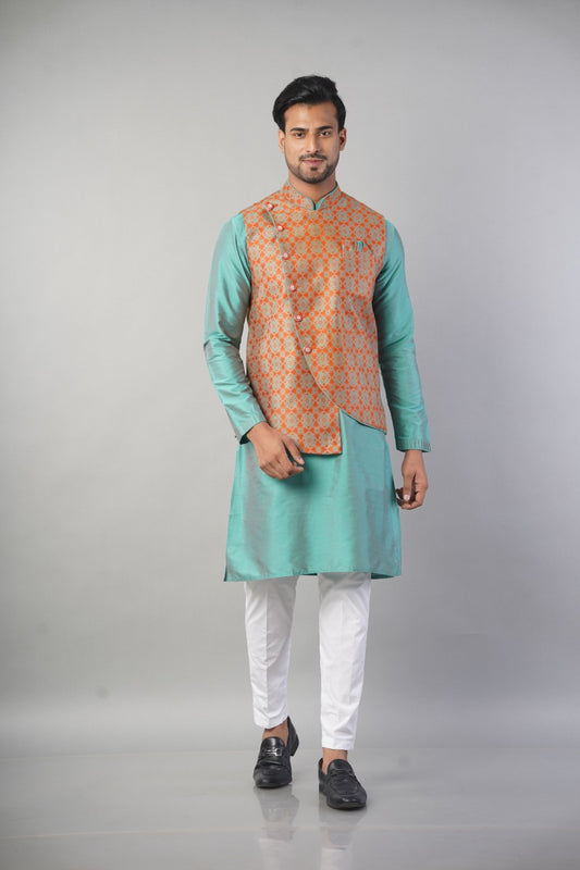 Printed Nehru Jacket In Cut Style With Fancy Button