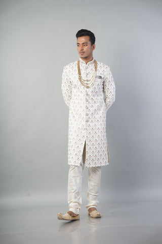 Ethnic Wear Men Sherwani In Off White Colour With Churidar Pajama